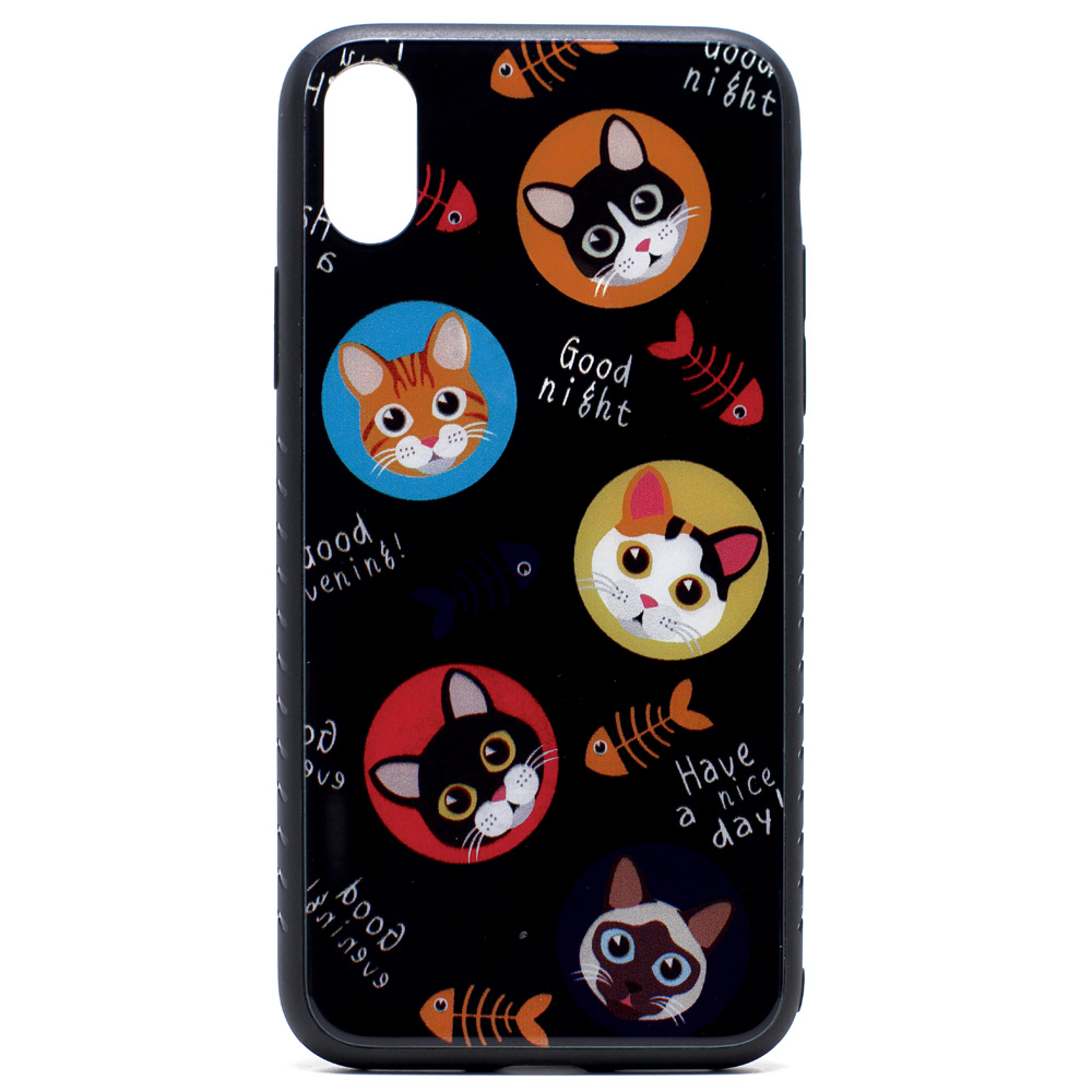iPHONE XS / X Design Tempered Glass Hybrid Case (Cute Cat)